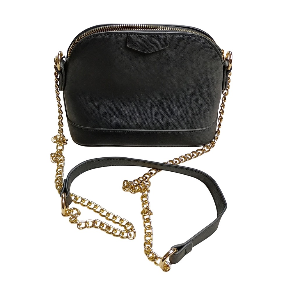 Unbranded Crossbody Bag Womens Small Black Saffiano Dome Gold Chain
